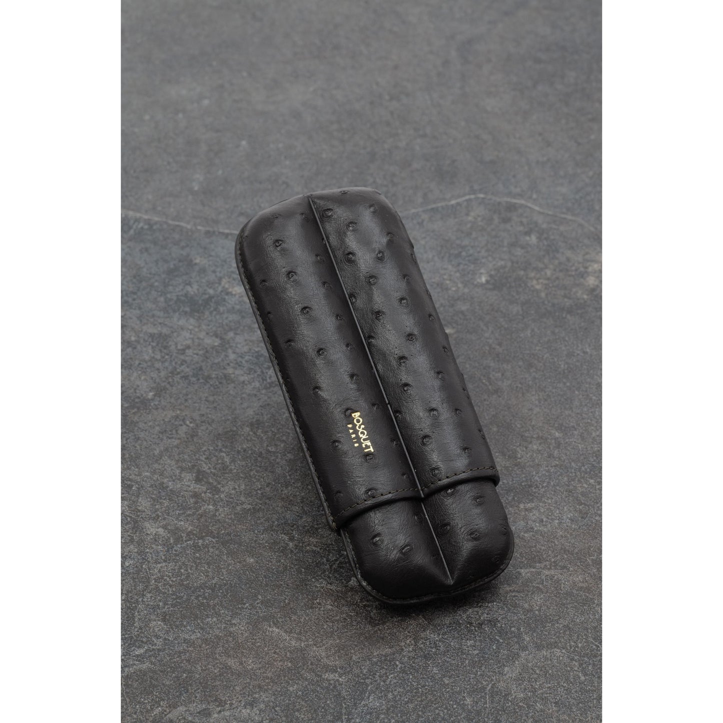 Ostrich Belly Leather Case for 2 cigars - Black