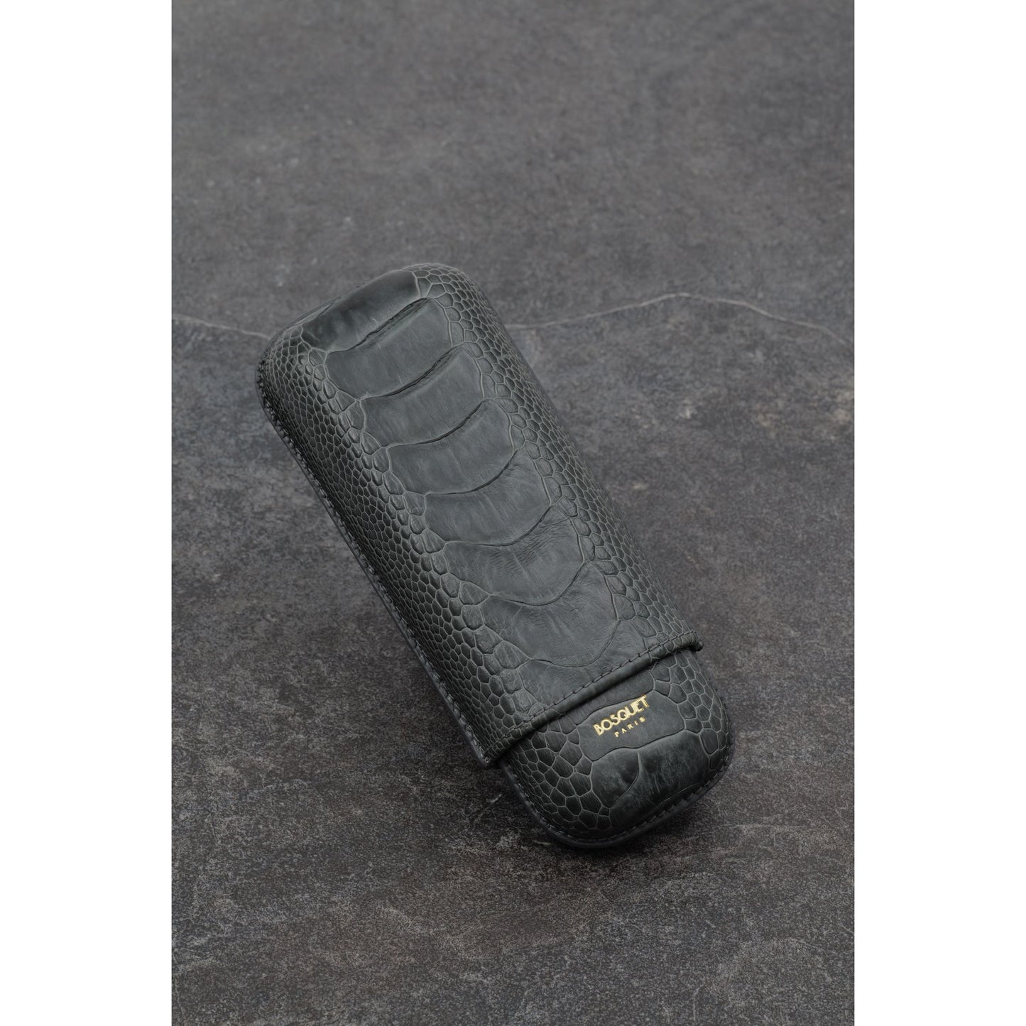 Ostrich Leg Leather Rectangular Cigar Case - Grey Green