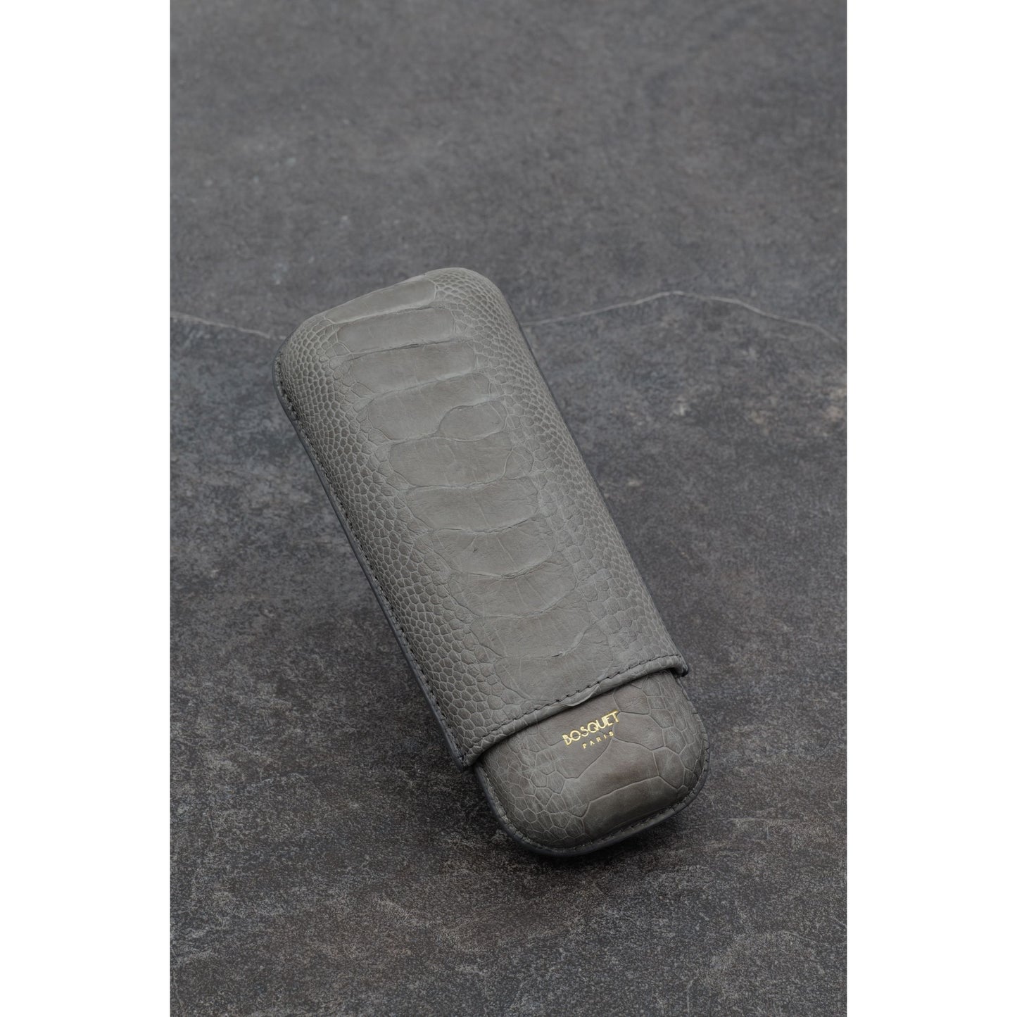 Ostrich Leg Leather Rectangular Cigar Case - Grey