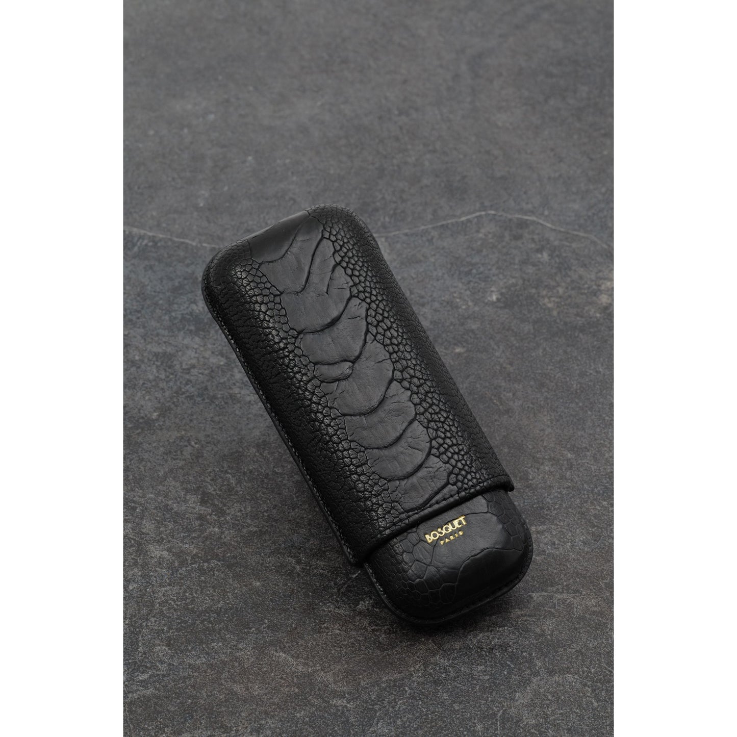 Ostrich Leg Leather Rectangular Cigar Case - Black