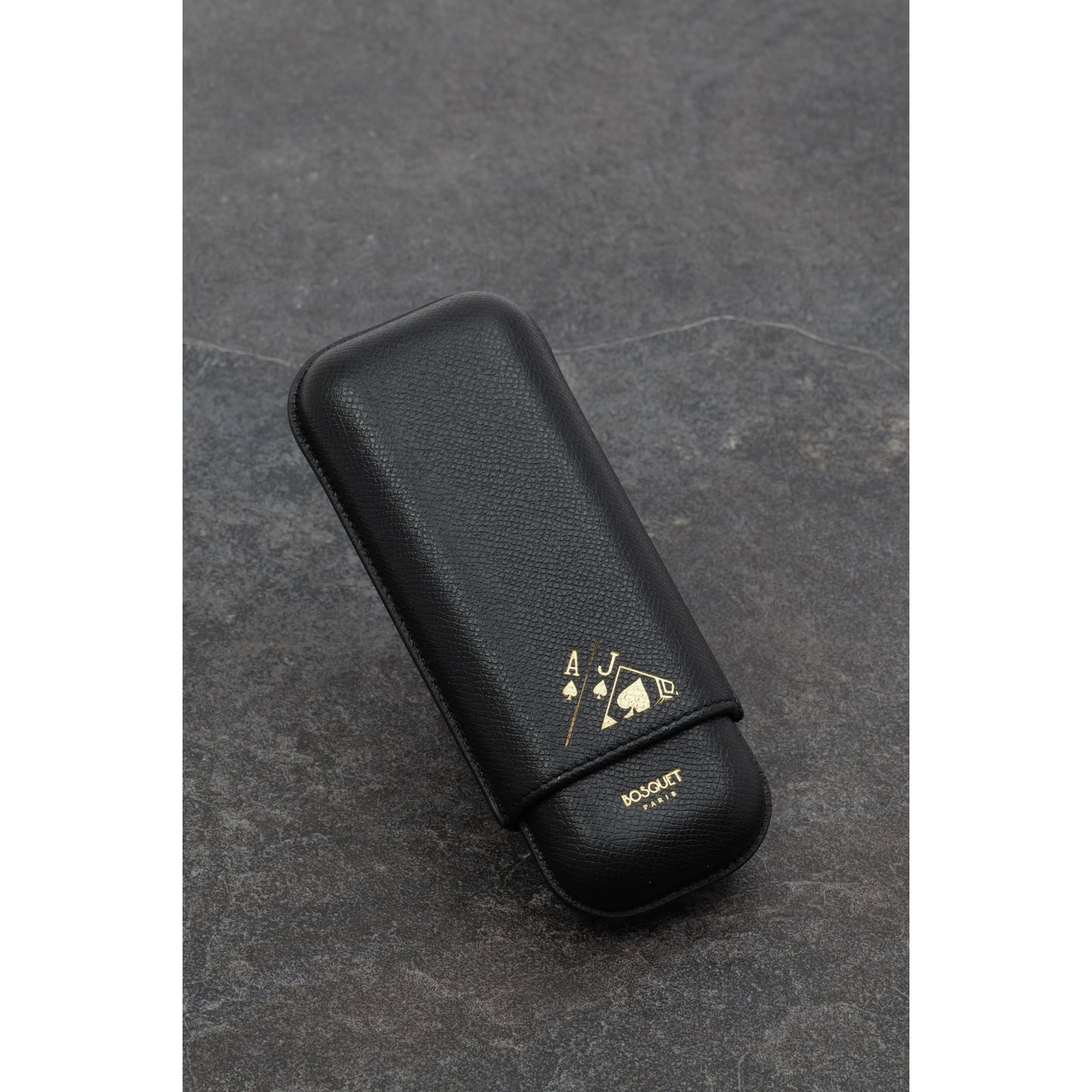 Grained Calf Leather Case For 2 - Black Card Casino serie