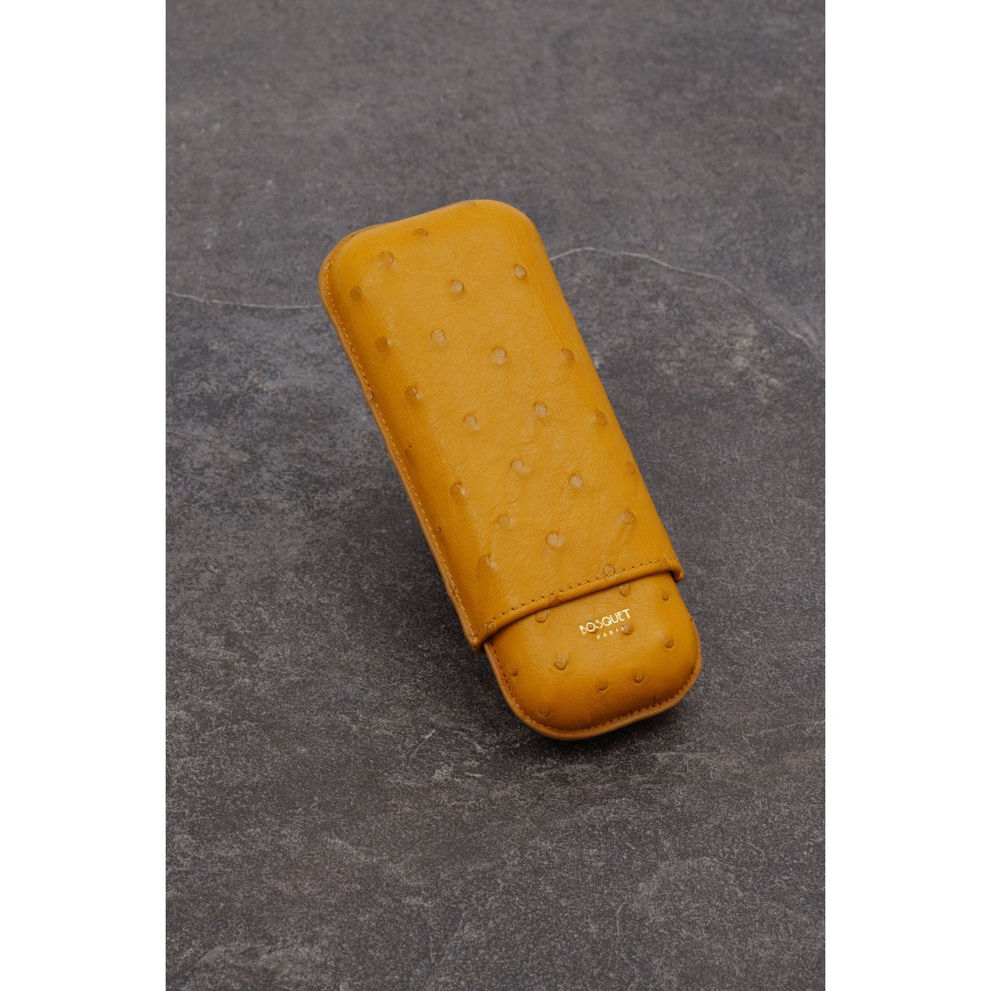 Ostrich Belly Leather Case for 2 cigars - Yellow