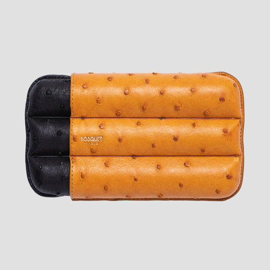 Ostrich Leather Case for 3 cigars- Orange and Black