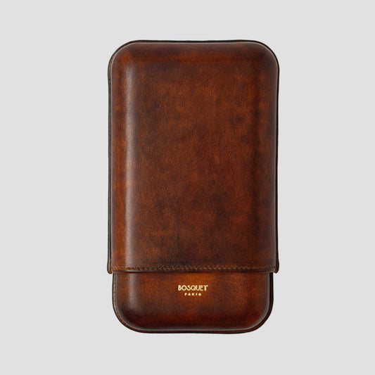 Calf Leather Case for 3 - Patina Hand finish Dark Brown