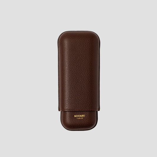 Grained Calf Leather Case For 2 - Dark Brown