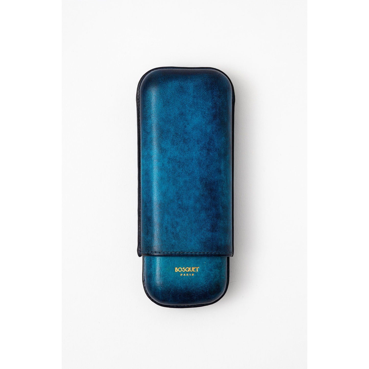 Leather Case for 2 - Hand finished in blue patina