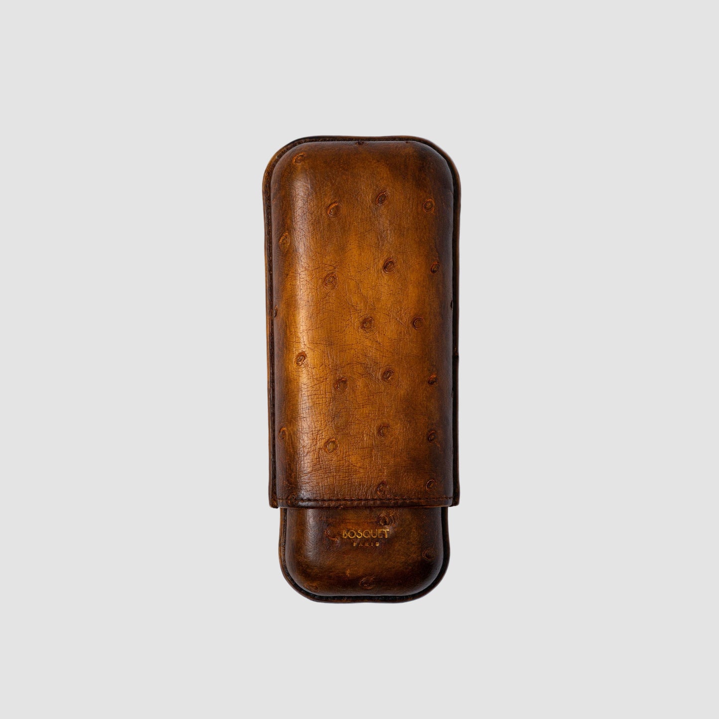 Leather Case for 2 - Hand finished in Ostrich Savane beige patina