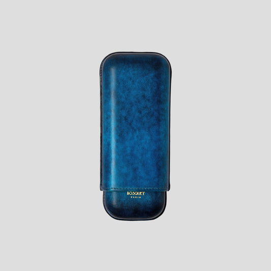 Leather Case for 2 - Hand finished in blue patina