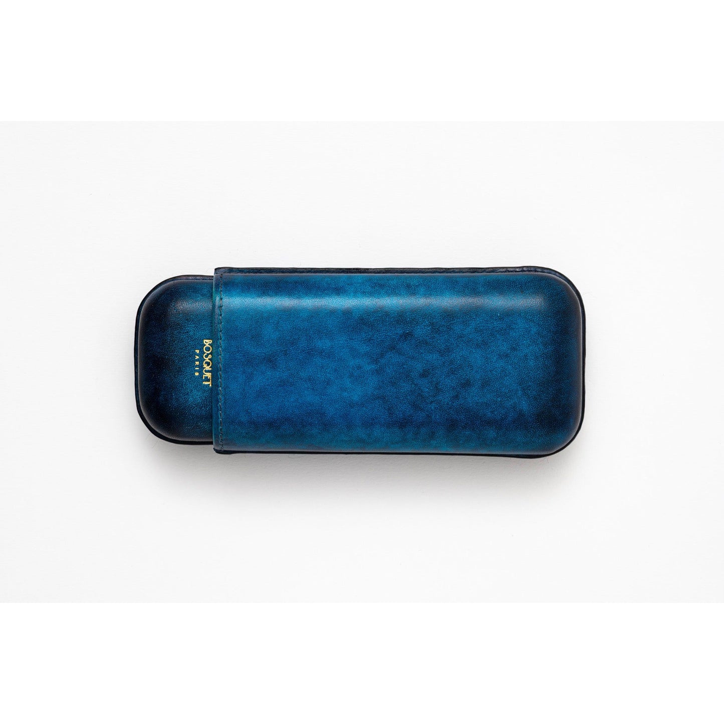 Leather Case for 2 - Hand finished in blue patina