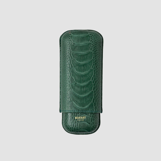 Ostrich leg green case for two cigars