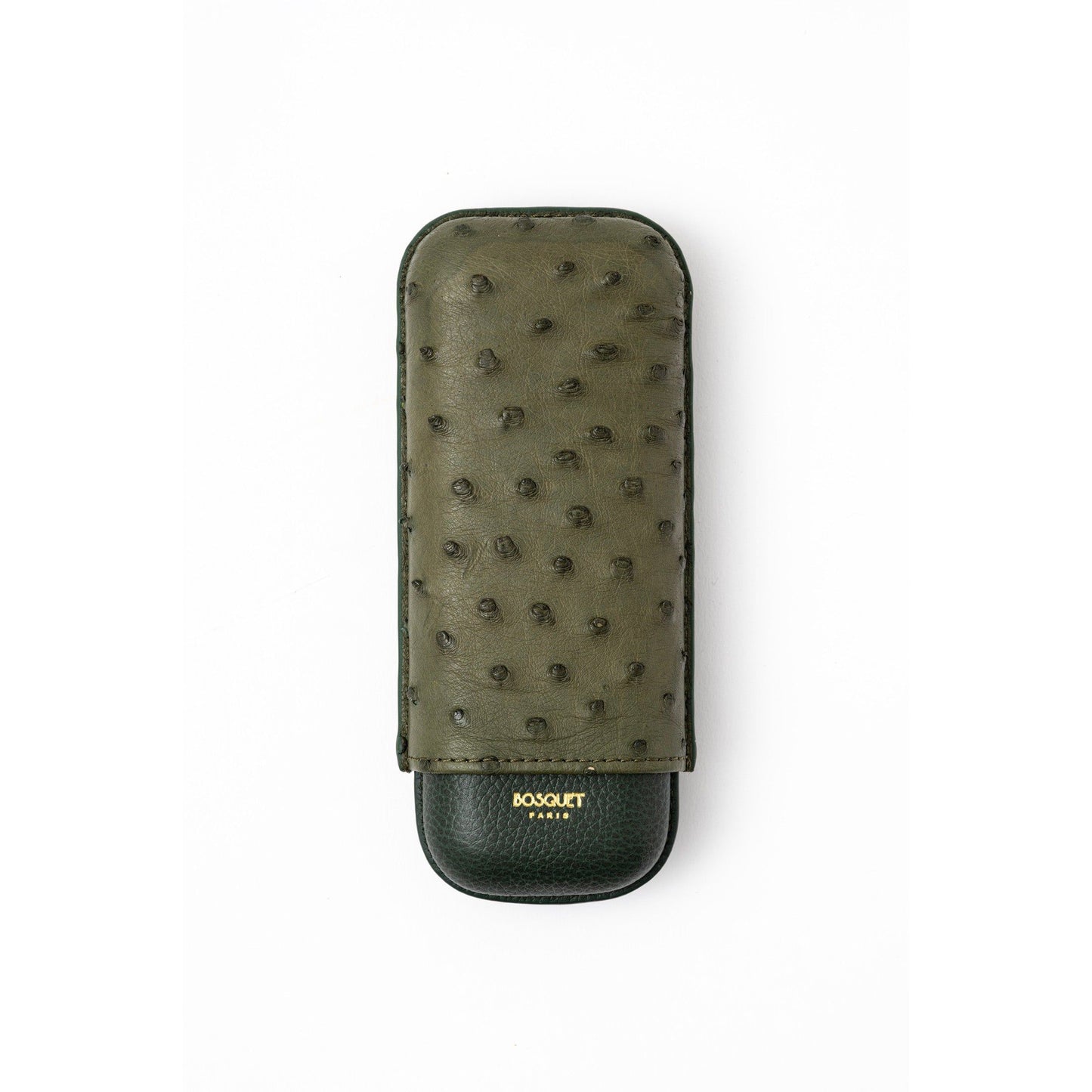 Ostrich Leather Case for 2 cigars - Olive Green
