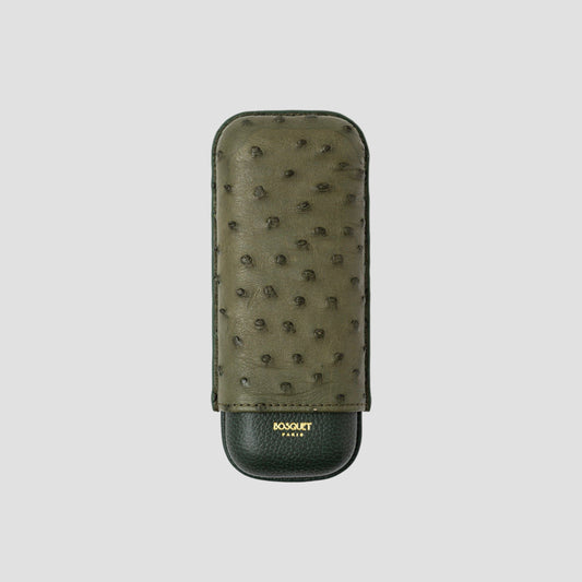 Ostrich Leather Case for 2 cigars  - Olive Green