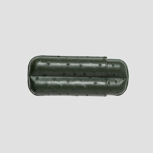 Ostrich Leather Case for 2 cigars - Olive Green