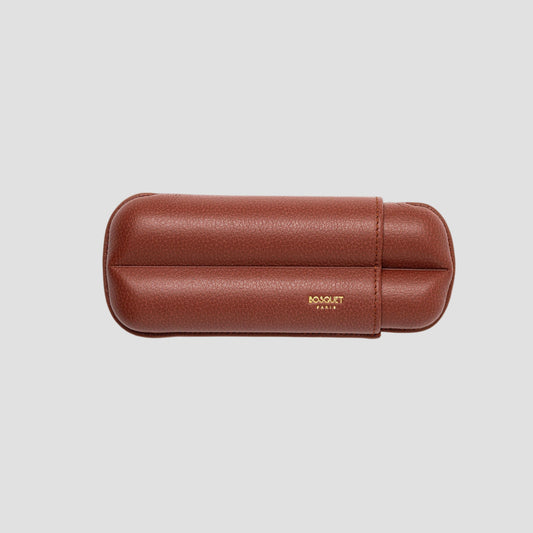 Grained Calf Leather Case For 2 - Dark Brown