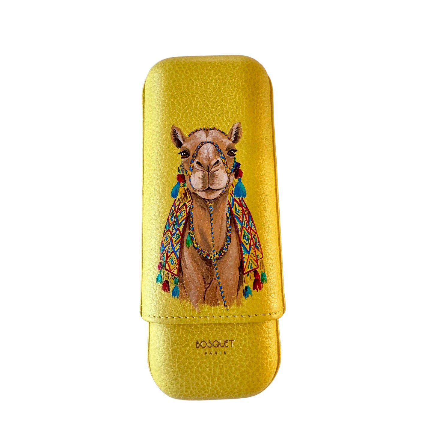 Camel Calf Leather Case For 2 - Yellow Camel Calf Leather Case For 2 - Yellow