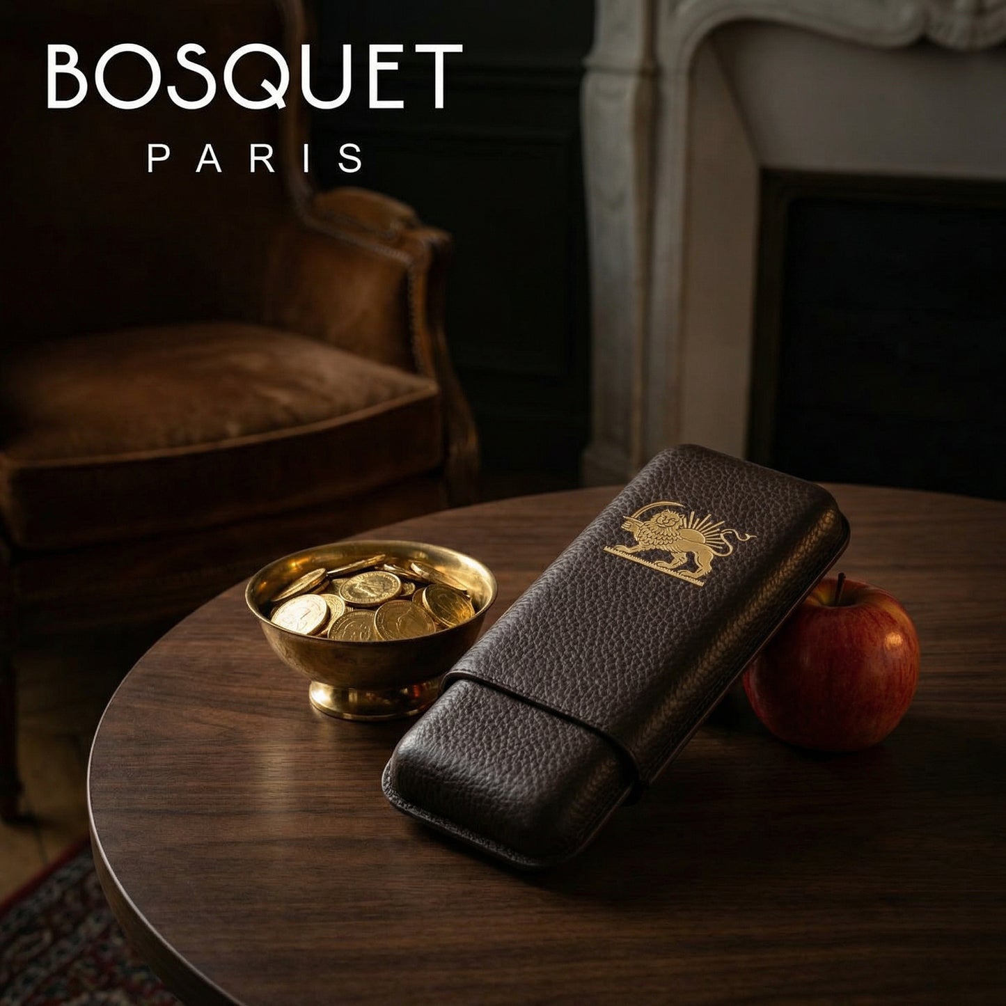 Grained Calf Leather Case For 2 - Dark Brown Grained Calf Leather Case For 2 - Dark Brown