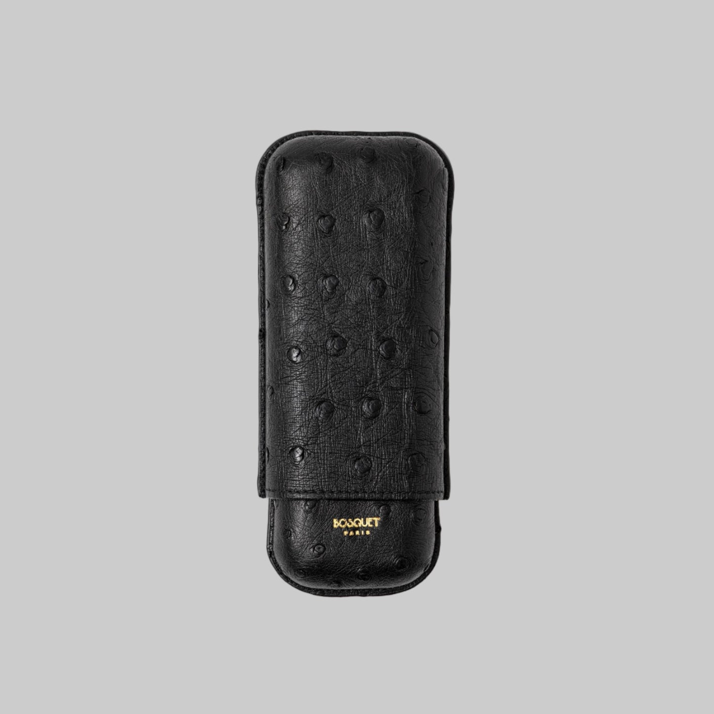 Ostrich Belly Leather Case for 2 cigars - Black