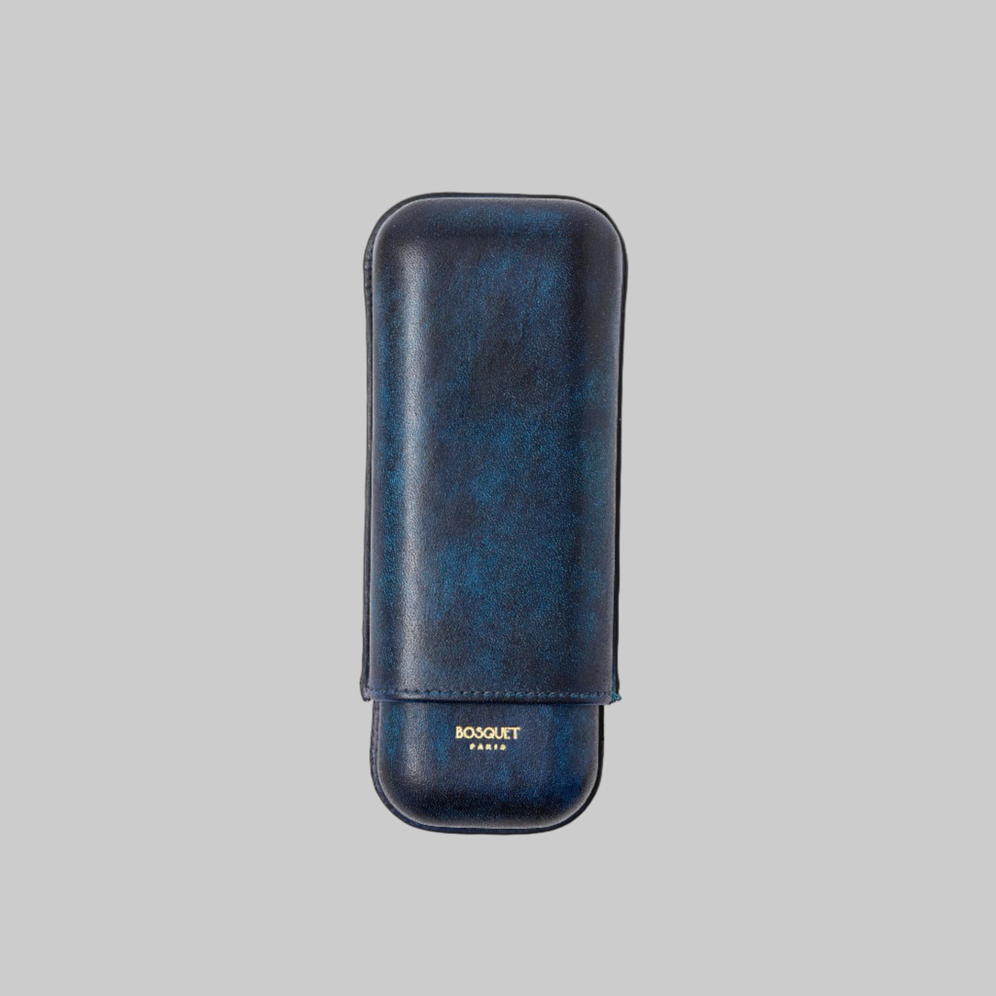 Leather Case for 2 - Hand finished in dark blue patina