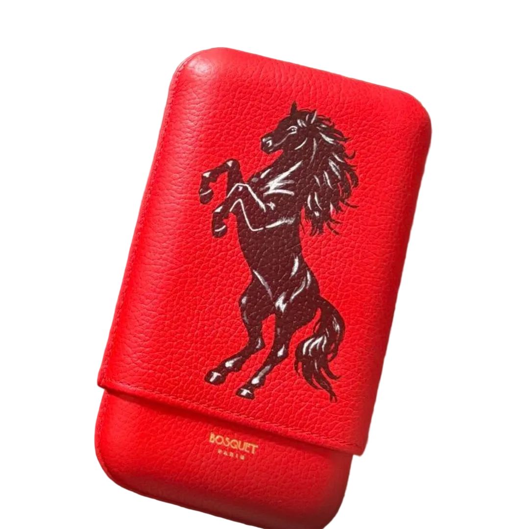 Horse Grained Calf Leather Case For 3 - Red Horse Grained Calf Leather Case For 3 - Red