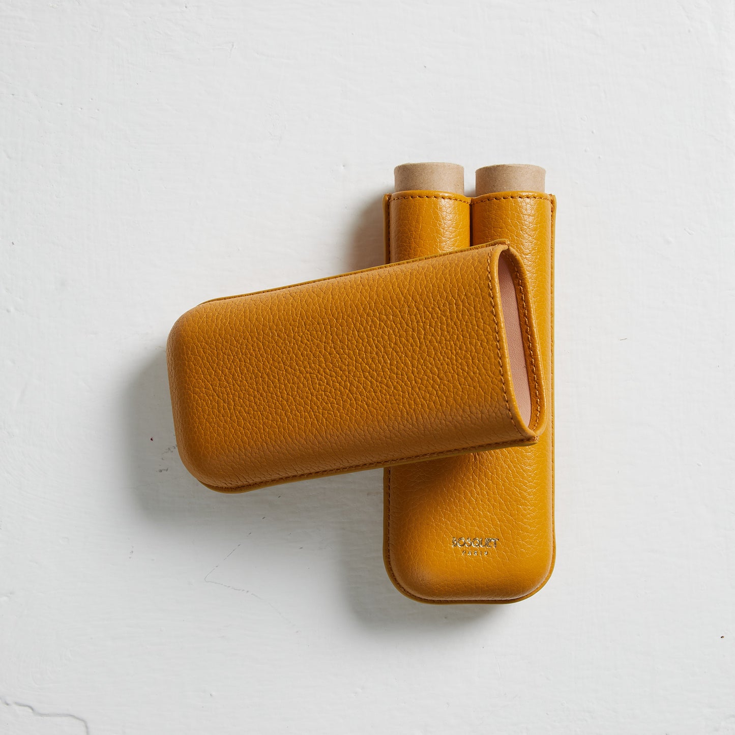 Grained Calf Leather cigar Case For 2 cigars - yellow, genuine leather cigar case, elegant handcrafted cigar case