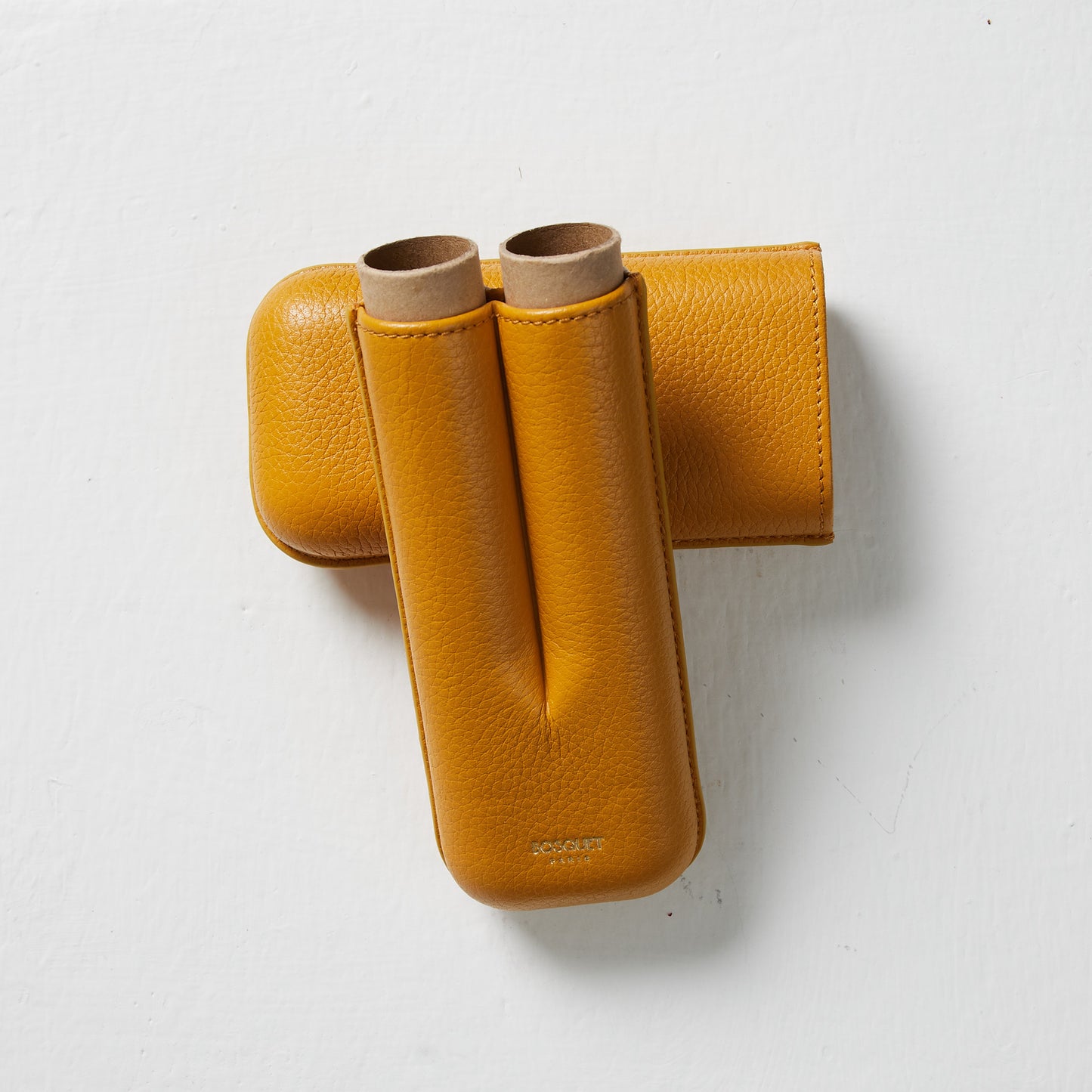 Grained Calf Leather cigar Case For 2 cigars - yellow, genuine leather cigar case, elegant handcrafted cigar case