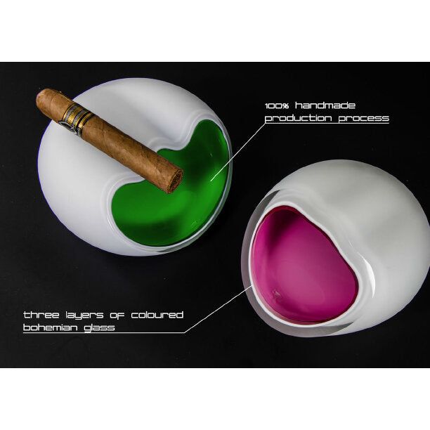 salamander ashtray, Handmade crystal ashtray - green, handcrafted in Czech Republic, Czevitrum ashtray, cigar ashtray in green and pink