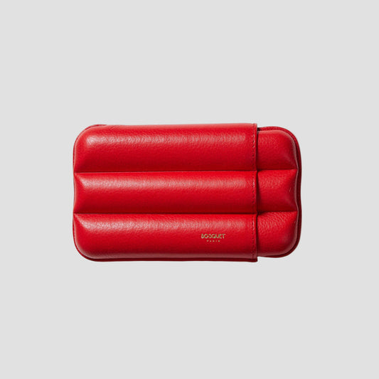 Grained Calf Leather cigar Case For 3 cigars - red, genuine leather cigar case, elegant handcrafted cigar case