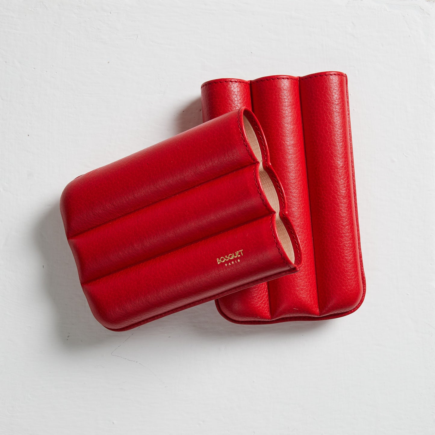 Grained Calf Leather cigar Case For 3 cigars - red, genuine leather cigar case, elegant handcrafted cigar case