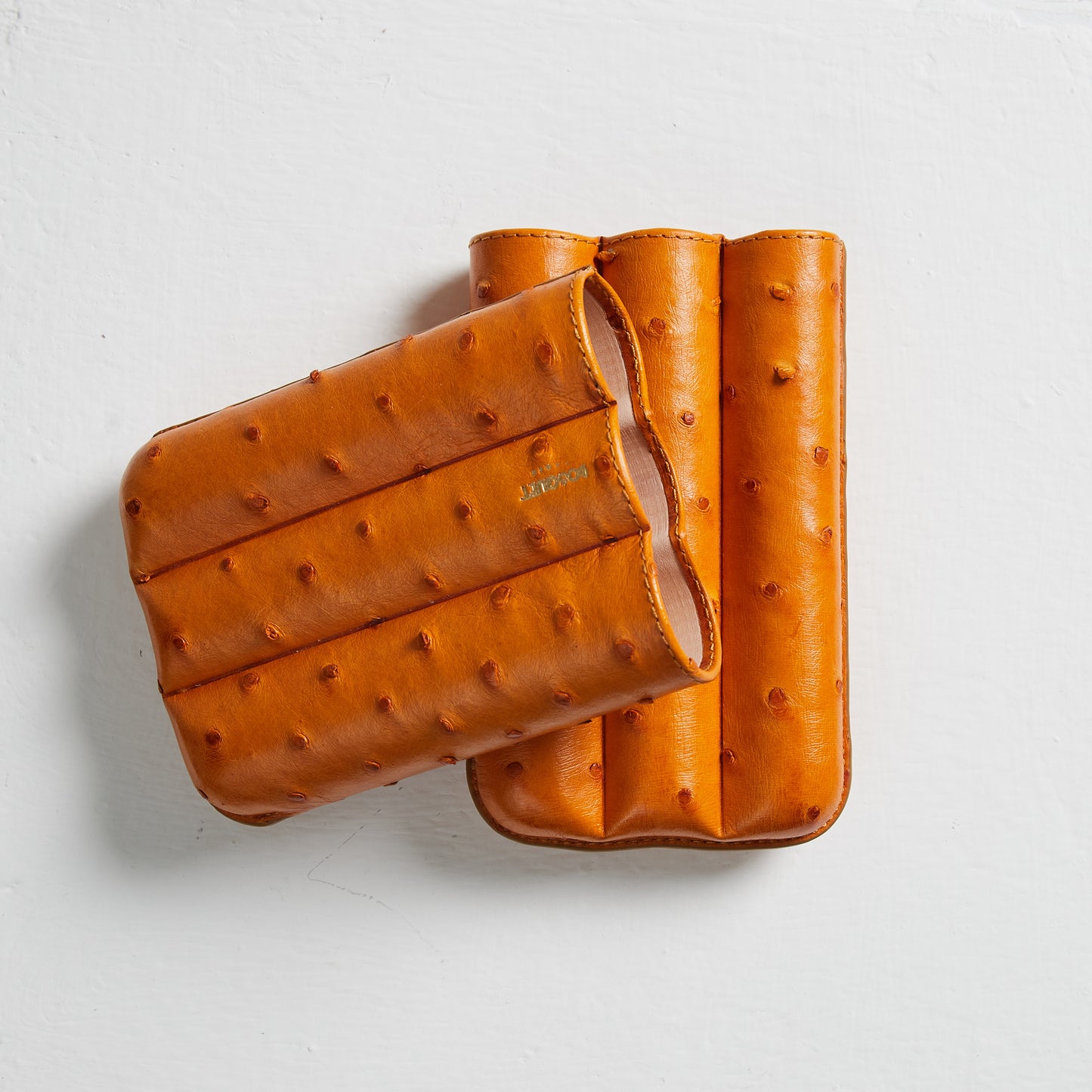 genuine Ostrich Leather cigar Case for 3 cigars - orange, elegant cigar case
