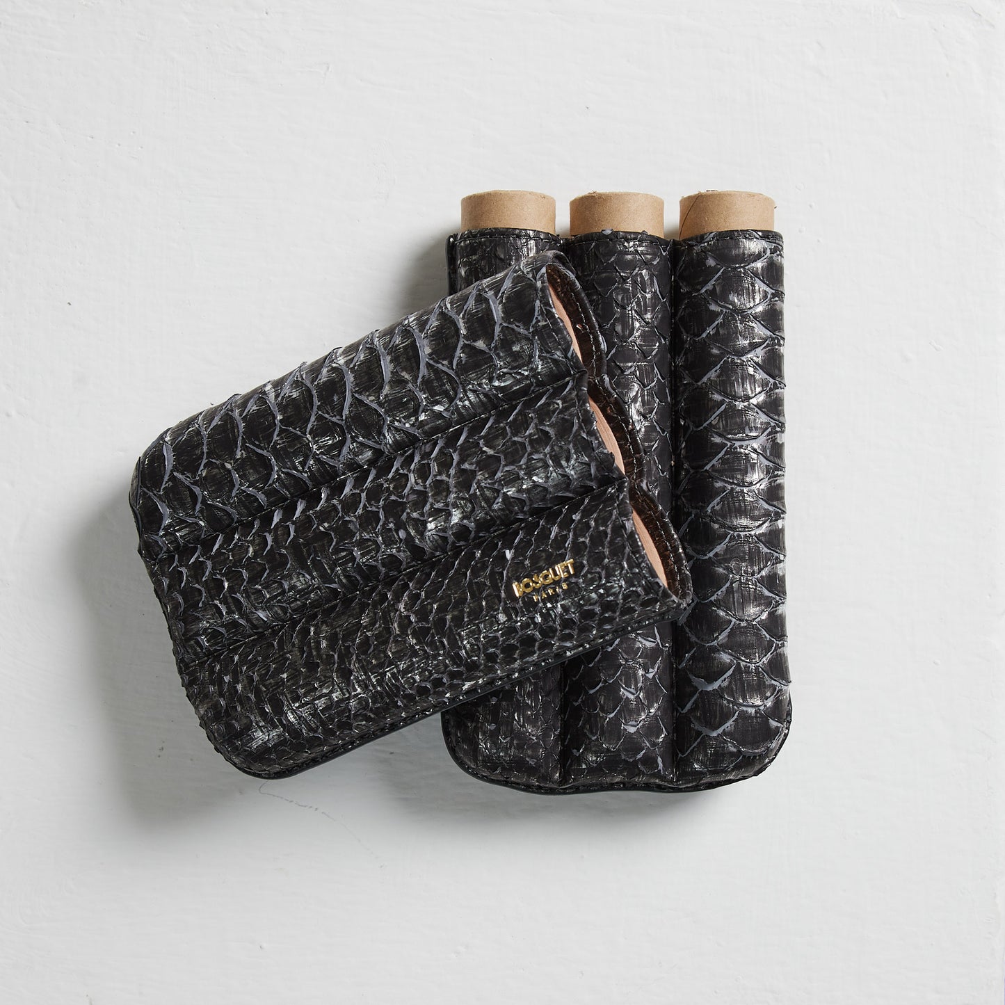 genuine python Leather cigar Case for 3 cigars -black, elegant cigar case