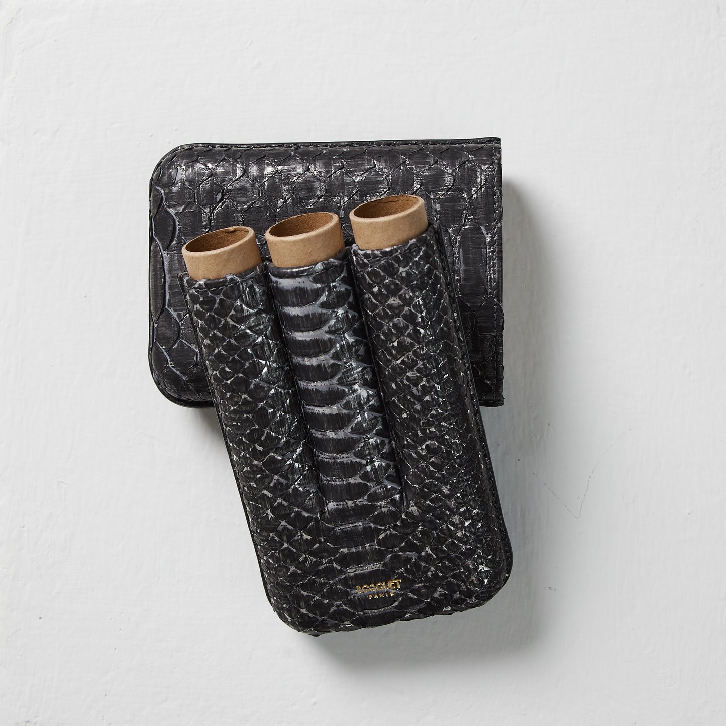 genuine python Leather cigar Case for 3 cigars -black, elegant cigar case
