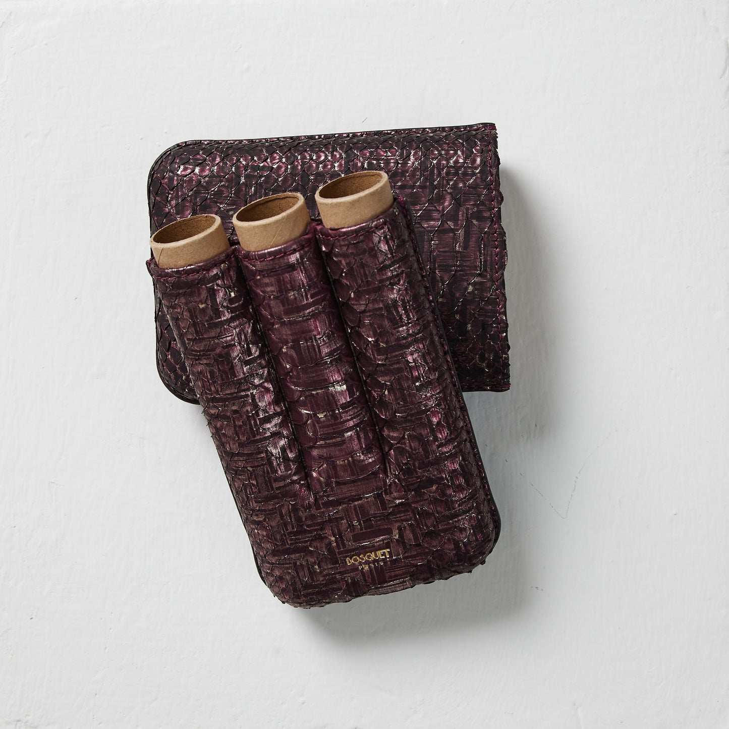 genuine python Leather cigar Case for 3 cigars - rosee, elegant cigar case
