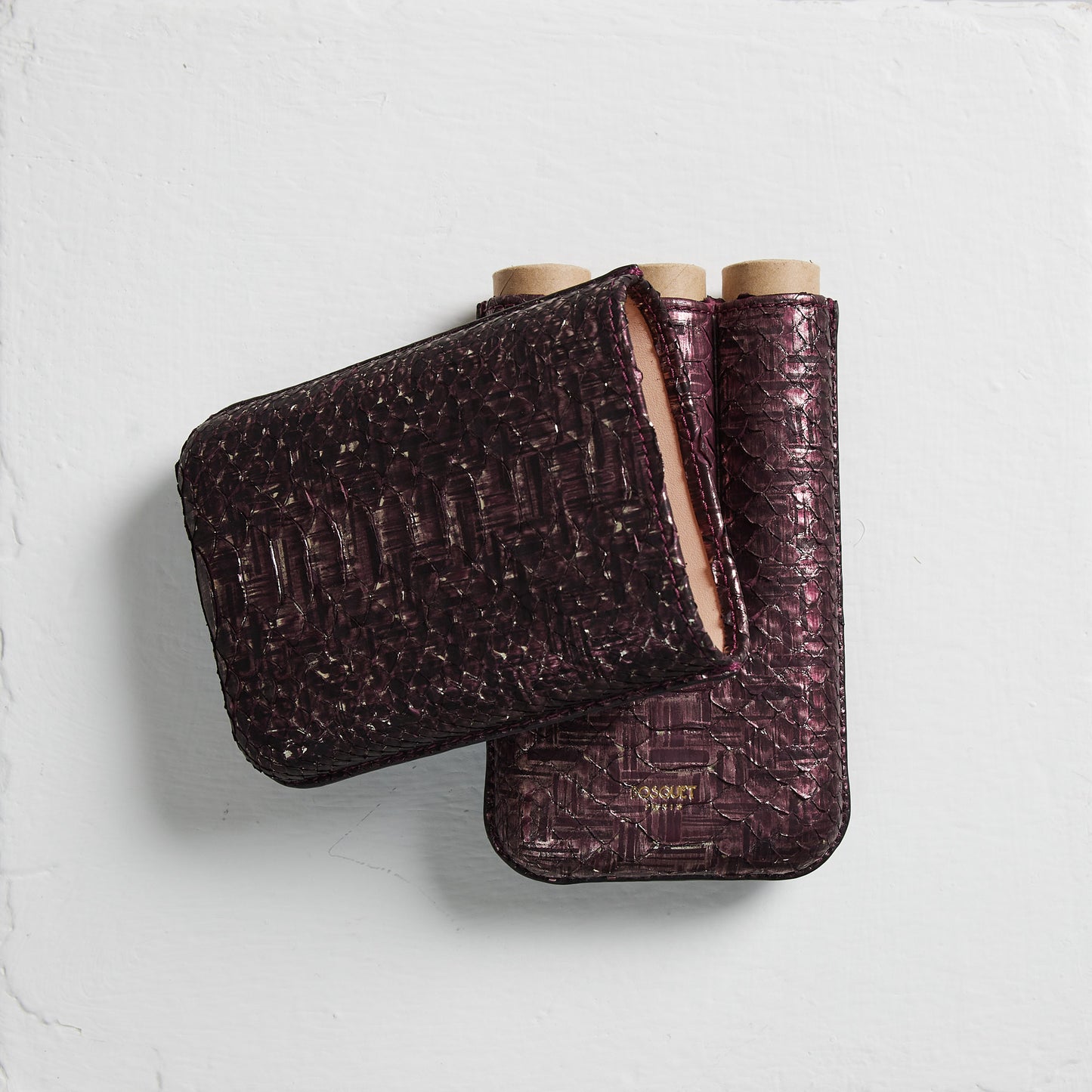 genuine python Leather cigar Case for 3 cigars - rosee, elegant cigar case