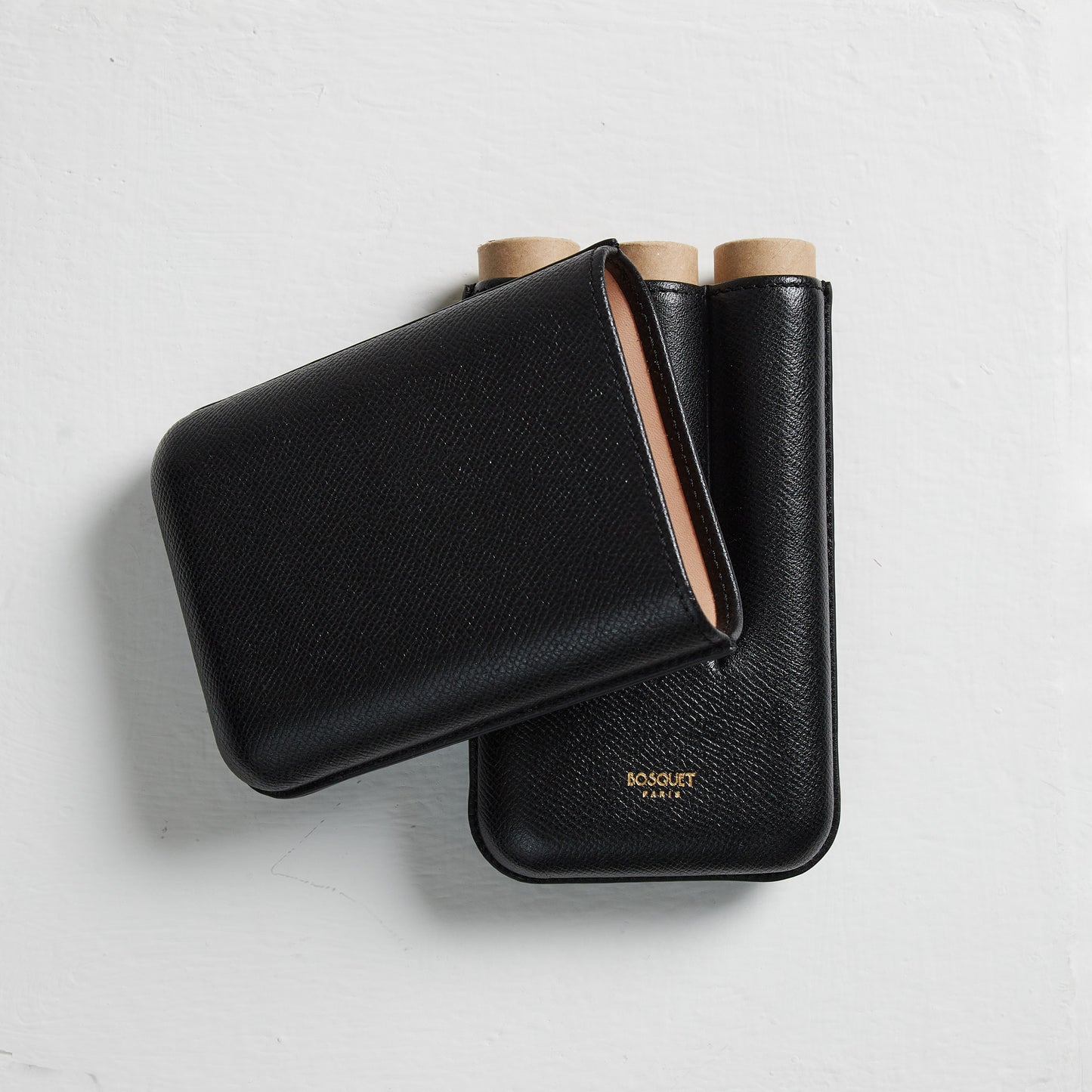 Grained Calf Leather cigar Case For 3 cigars - black, genuine leather cigar case, elegant handcrafted cigar case