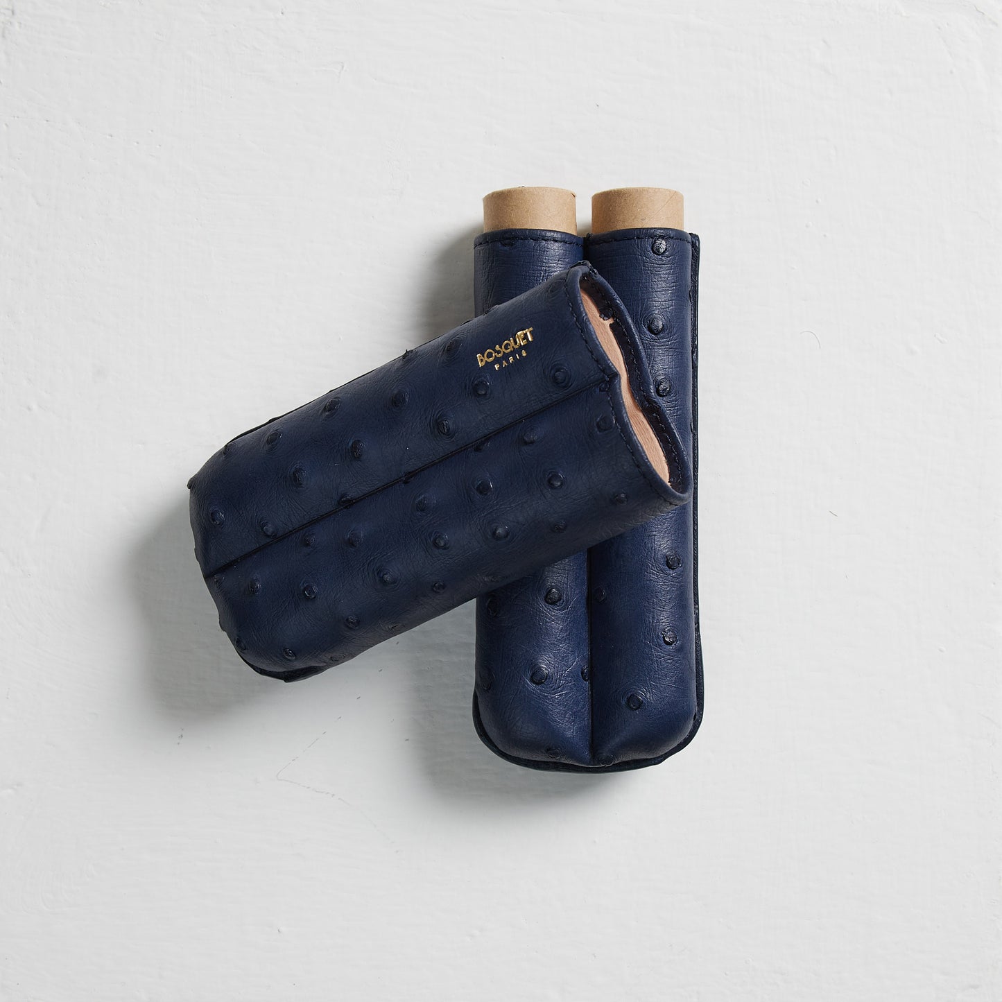 genuine Ostrich Leather cigar Case for 2 cigars - presidential blue, elegant cigar case