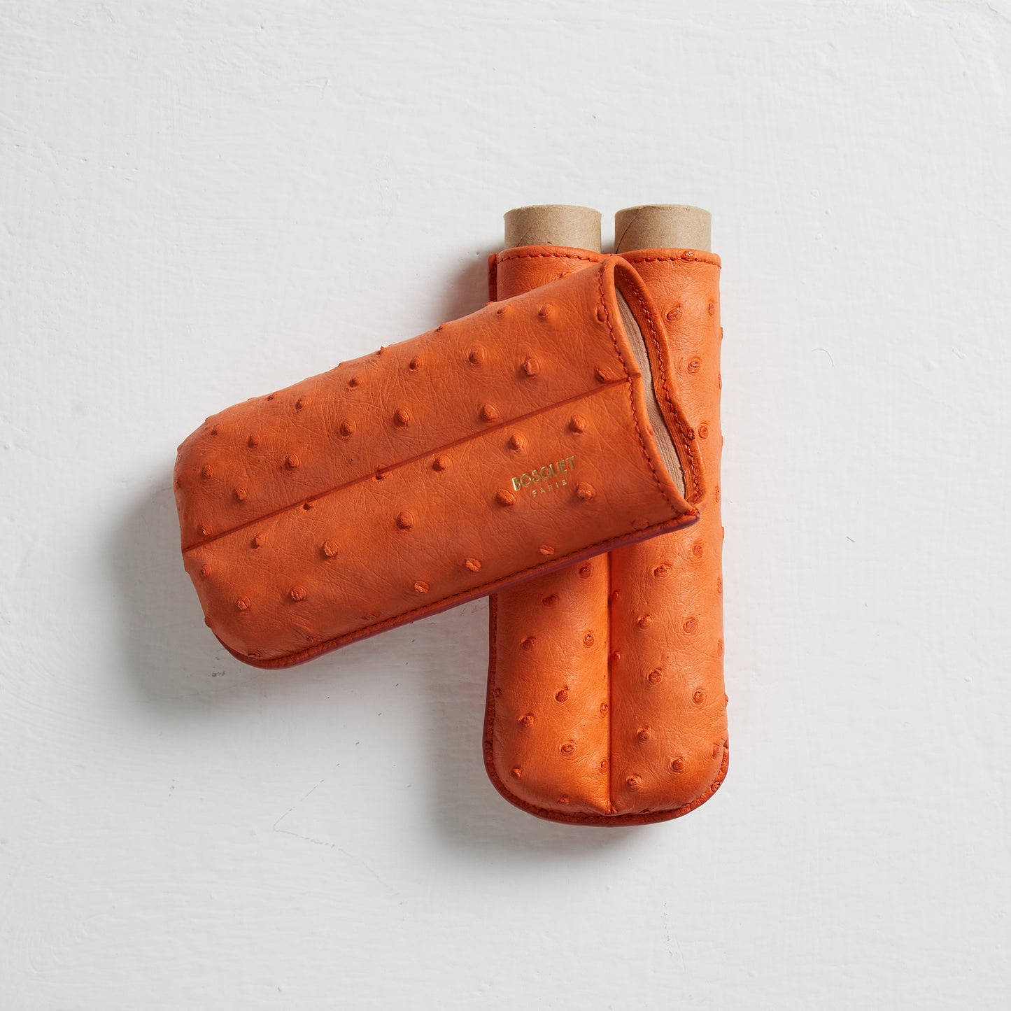 genuine Ostrich Leather cigar Case for 2 cigars - orange, elegant cigar case