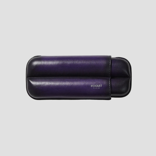 handcrafted Leather cigar Case for 2 cigars - hand finished in Patina purple, genuine grained calf leather cigar case for 2 cigars