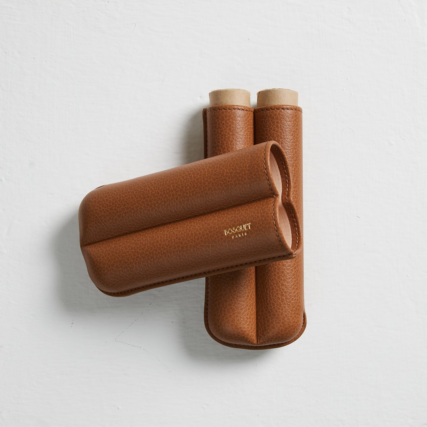 Grained Calf Leather cigar Case For 2 cigars - light brown, genuine leather cigar case, elegant handcrafted cigar case