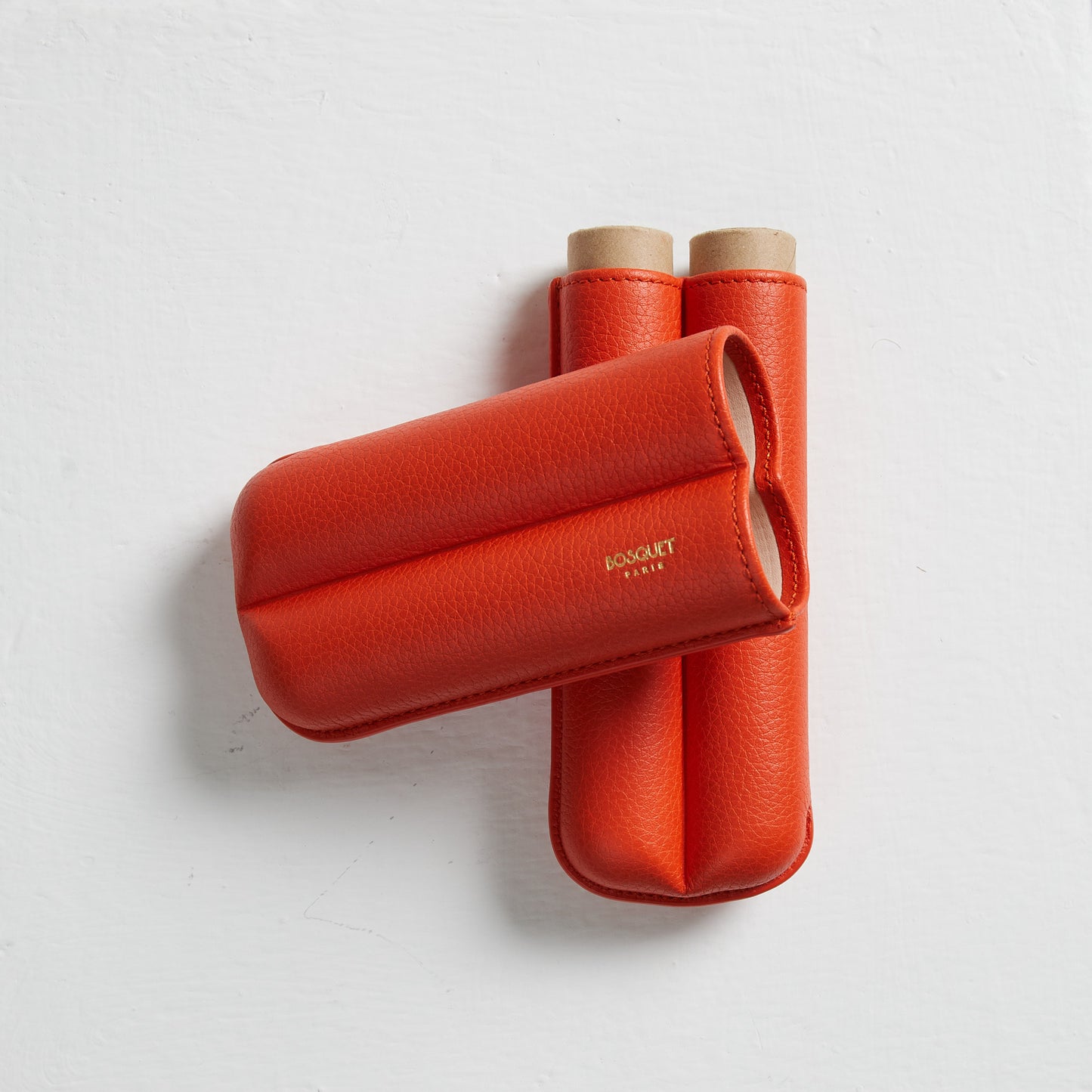 Grained Calf Leather cigar Case For 2 cigars - orange, genuine leather cigar case, elegant handcrafted cigar case