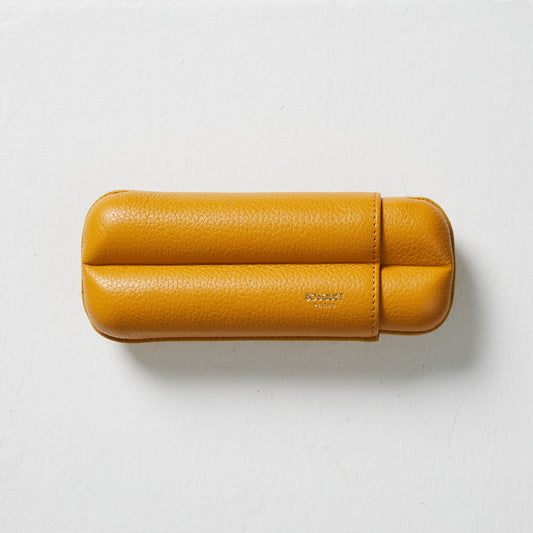 Grained Calf Leather cigar Case For 2 cigars - yellow, genuine leather cigar case, elegant handcrafted cigar case