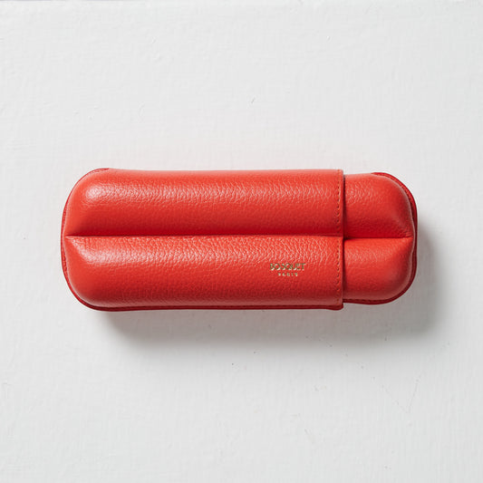 Grained Calf Leather cigar Case For 2 cigars - mandarine, genuine leather cigar case, elegant handcrafted cigar case