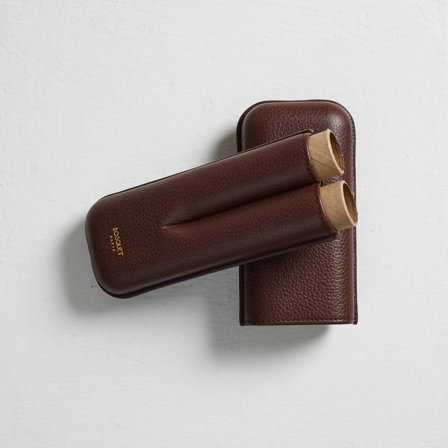 Grained Calf Leather cigar Case For 2 cigars - dark brown, genuine leather cigar case, elegant cigar case