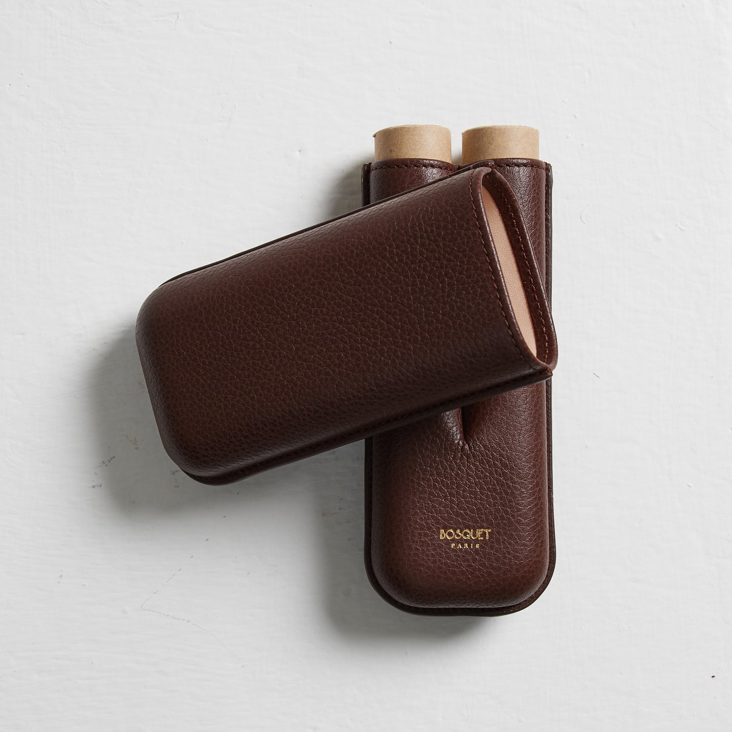 Grained Calf Leather cigar Case For 2 cigars - dark brown, genuine leather cigar case, elegant cigar case