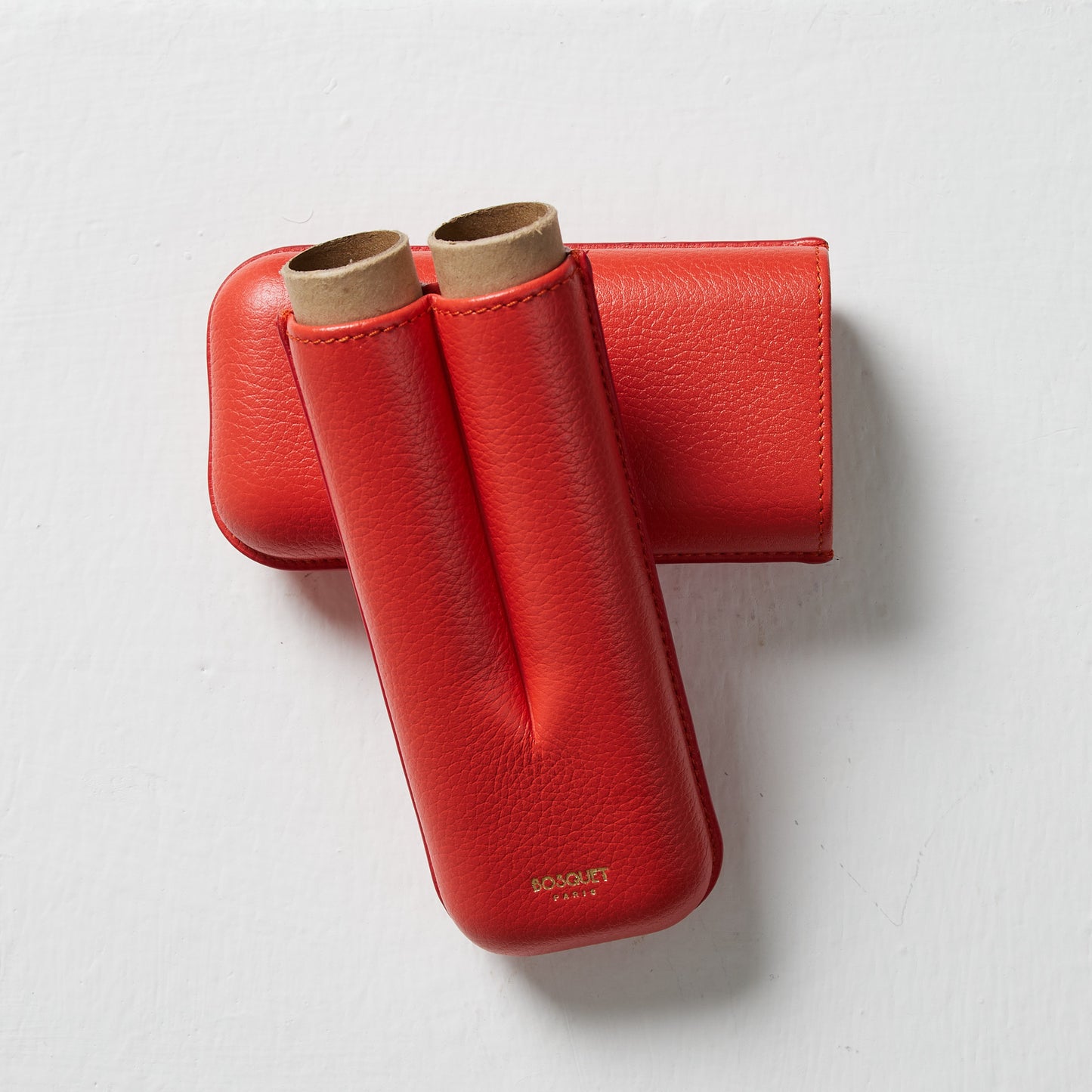 Grained Calf Leather cigar Case For 2 cigars - light red, genuine leather cigar case, elegant handcrafted cigar case