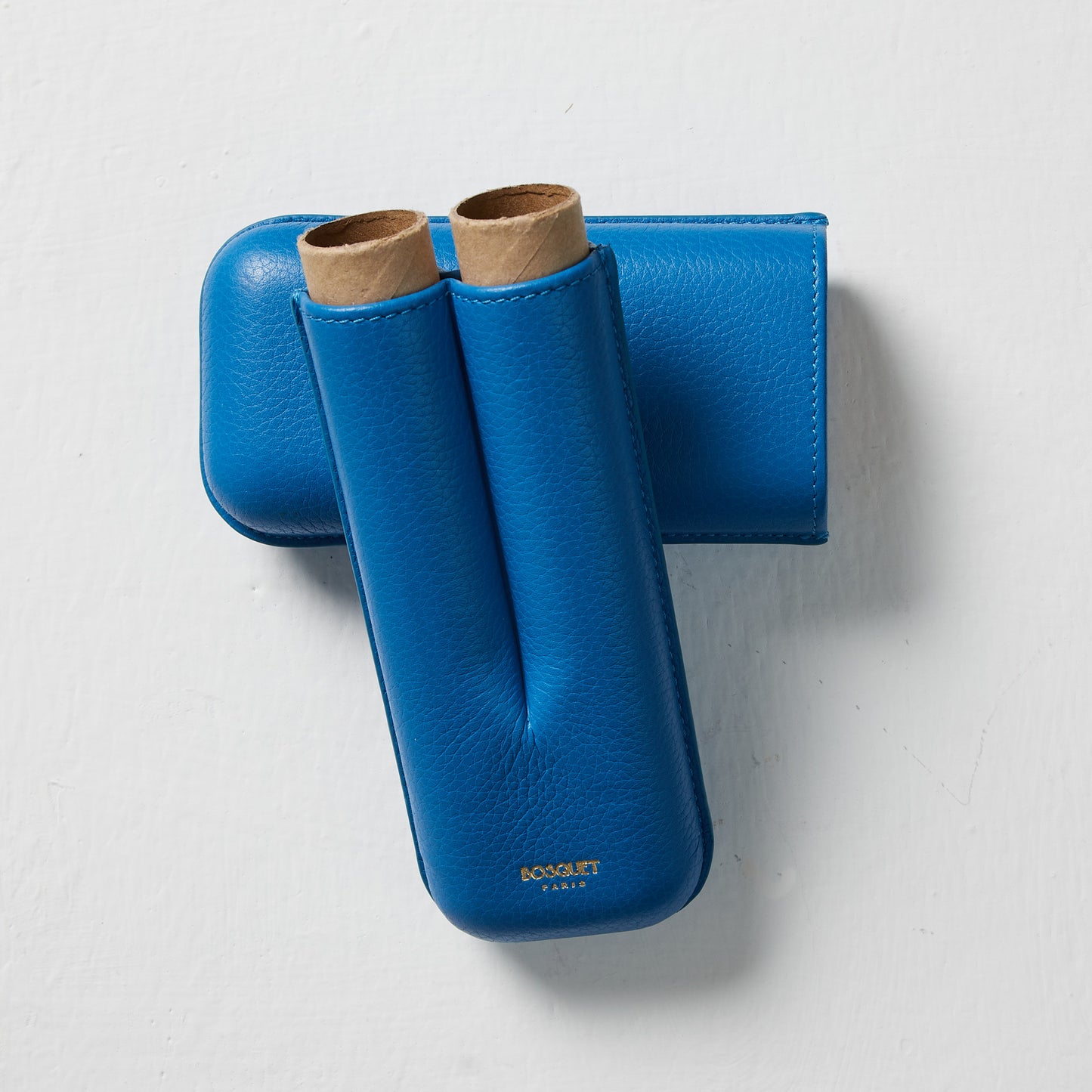 Grained Calf Leather cigar Case For 2 cigars - Capri Blue, genuine leather cigar case, elegant cigar case