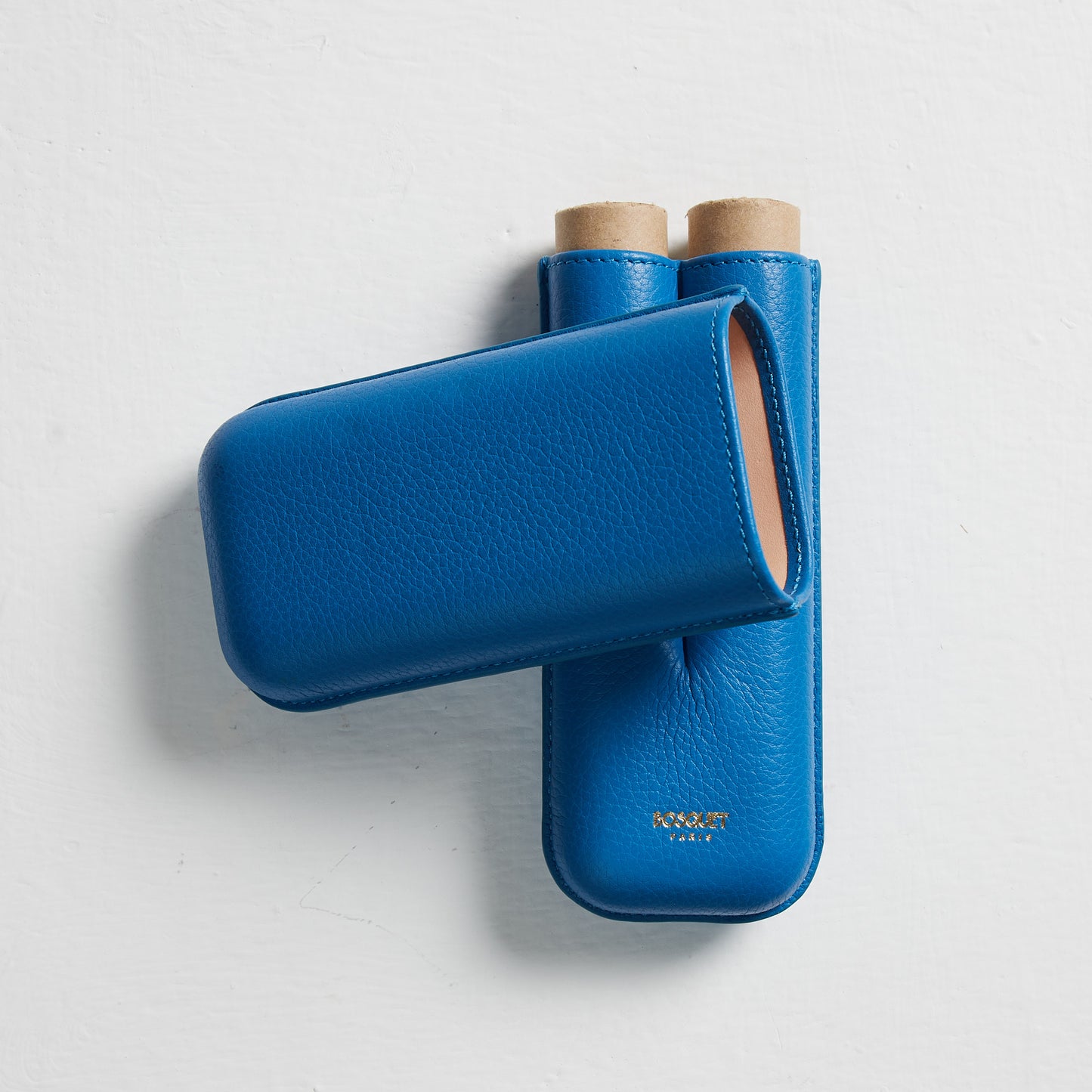Grained Calf Leather cigar Case For 2 cigars - Capri Blue, genuine leather cigar case, elegant cigar case