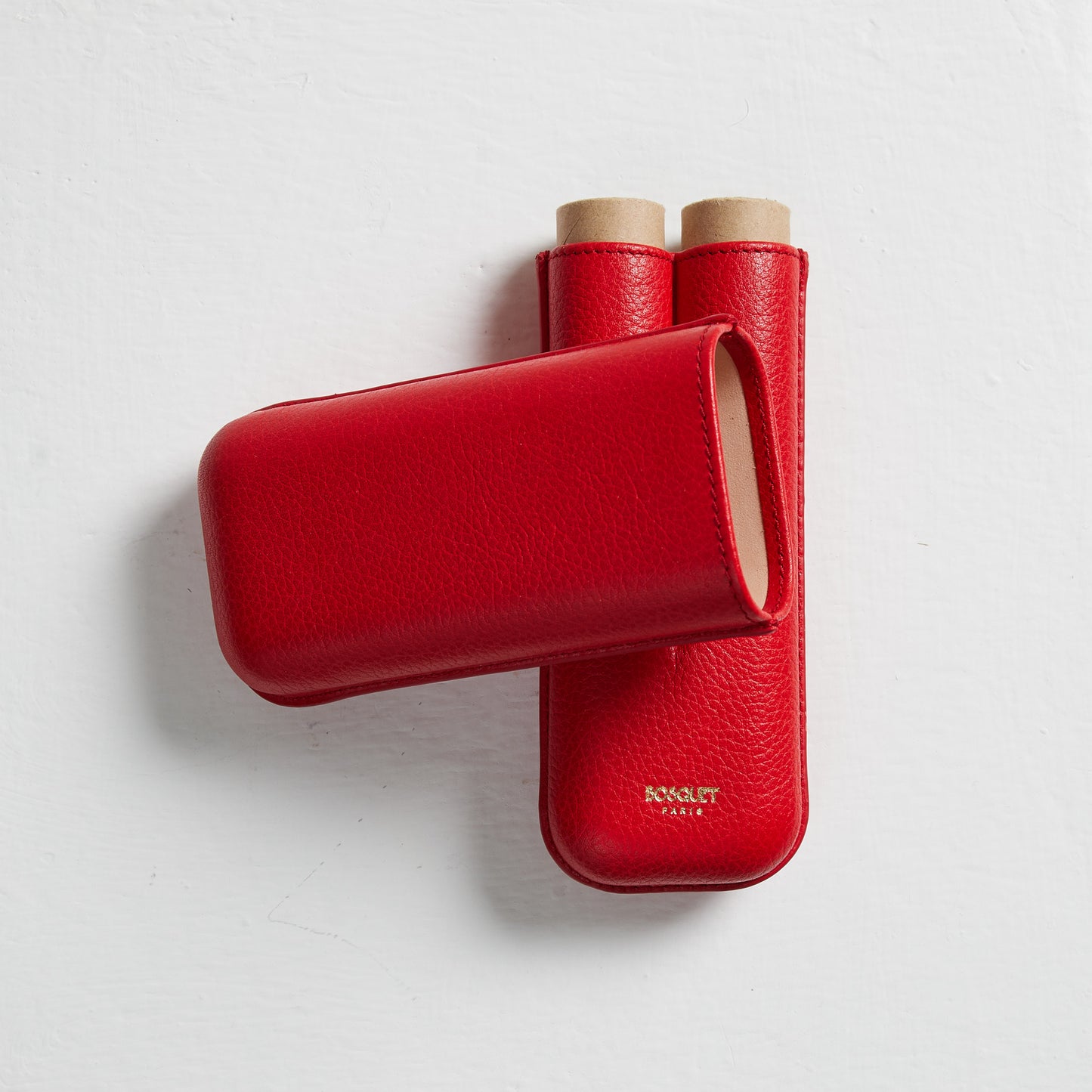 Grained Calf Leather cigar Case For 2 cigars - red, genuine leather cigar case, elegant handcrafted cigar case