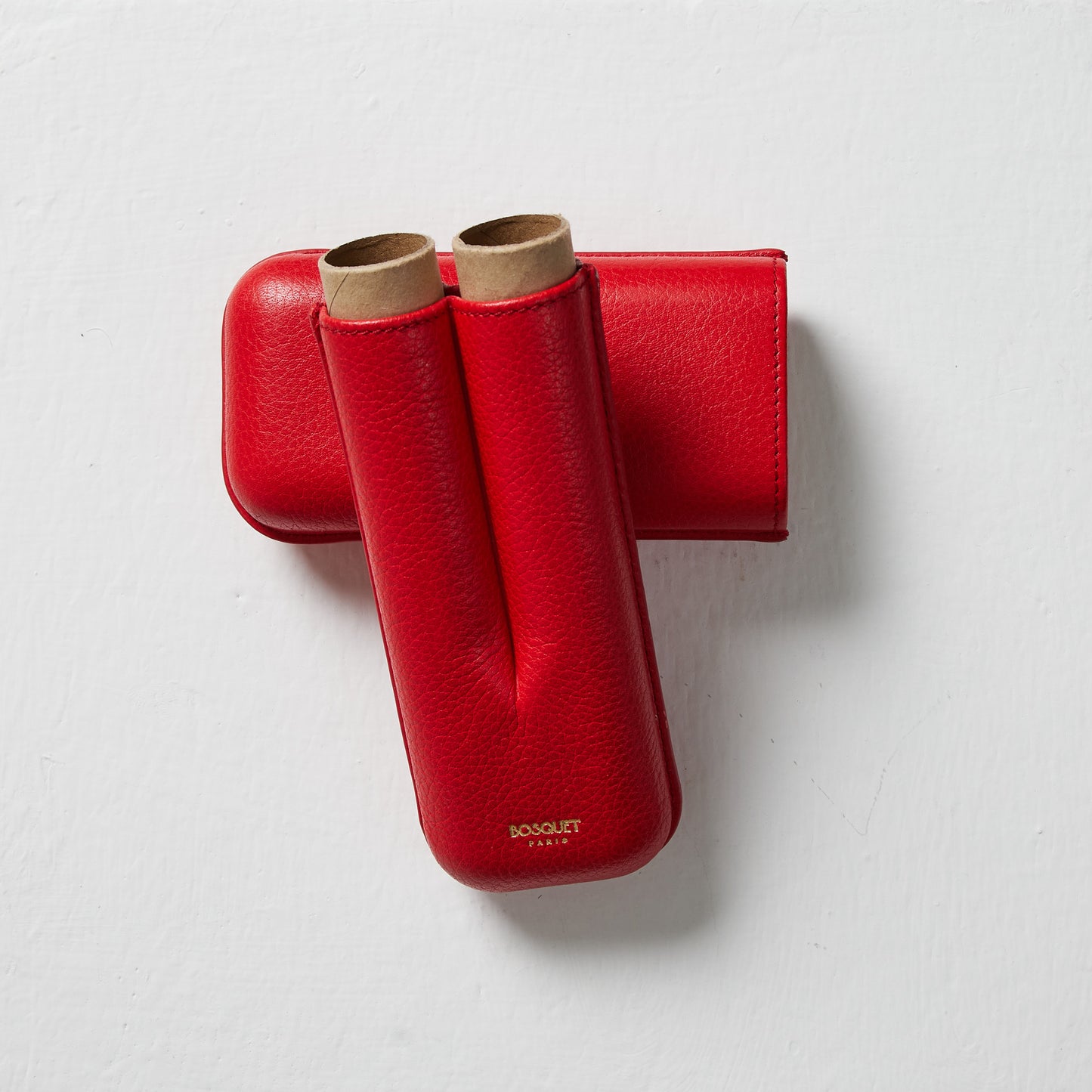 Grained Calf Leather cigar Case For 2 cigars - red, genuine leather cigar case, elegant handcrafted cigar case
