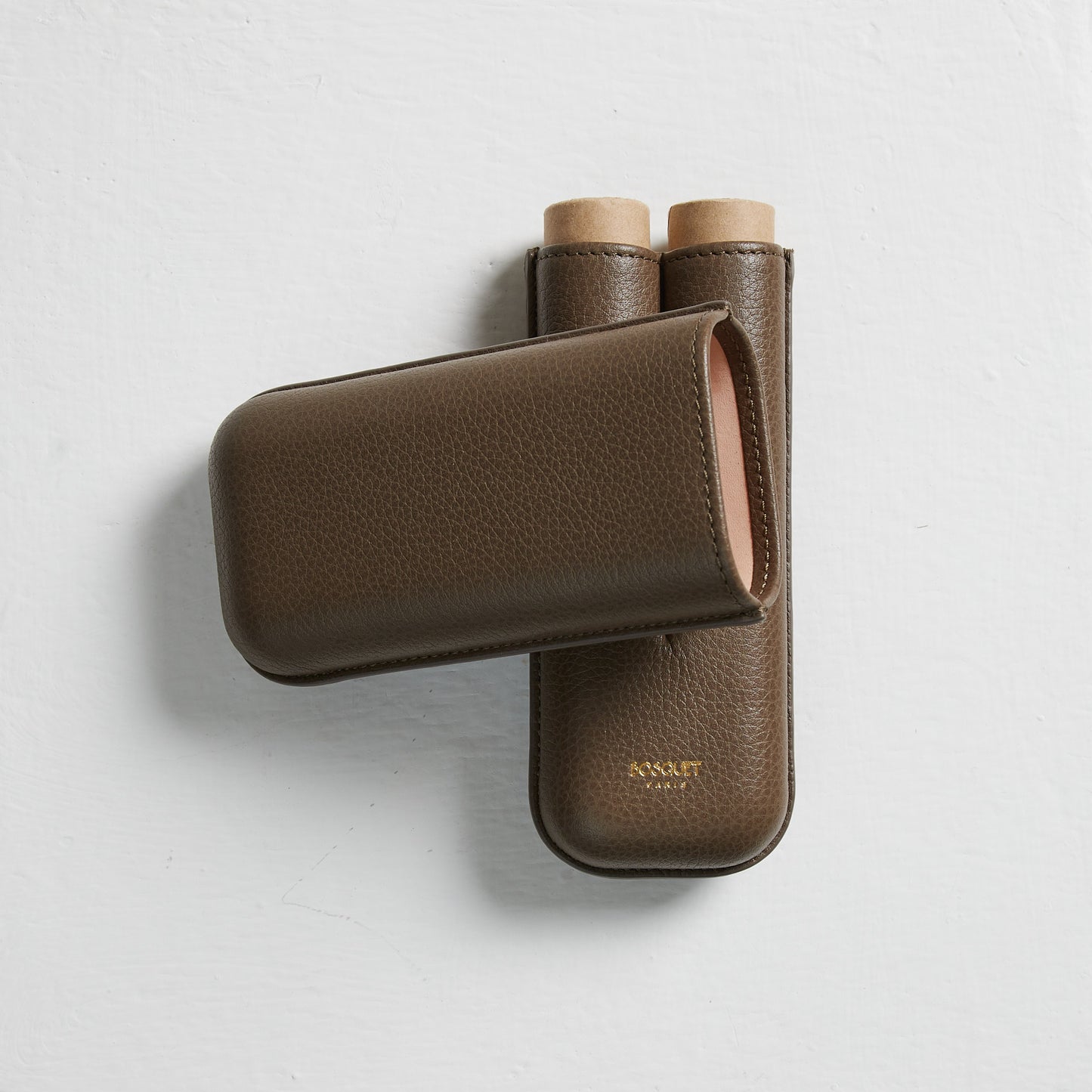 Grained Calf Leather cigar Case For 2 cigars - grey taupe, genuine leather cigar case, elegant handcrafted cigar case