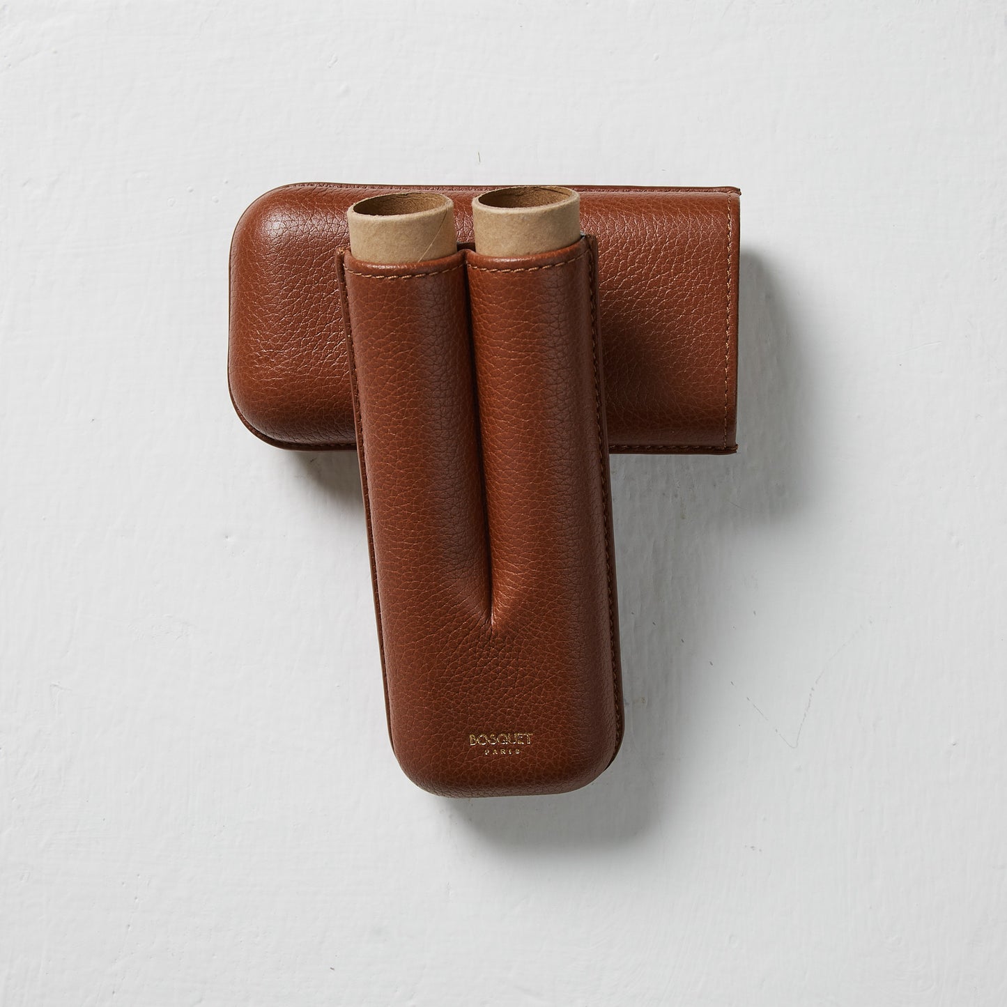 Grained Calf Leather cigar Case For 2 cigars - light brown, genuine leather cigar case, elegant handcrafted cigar case